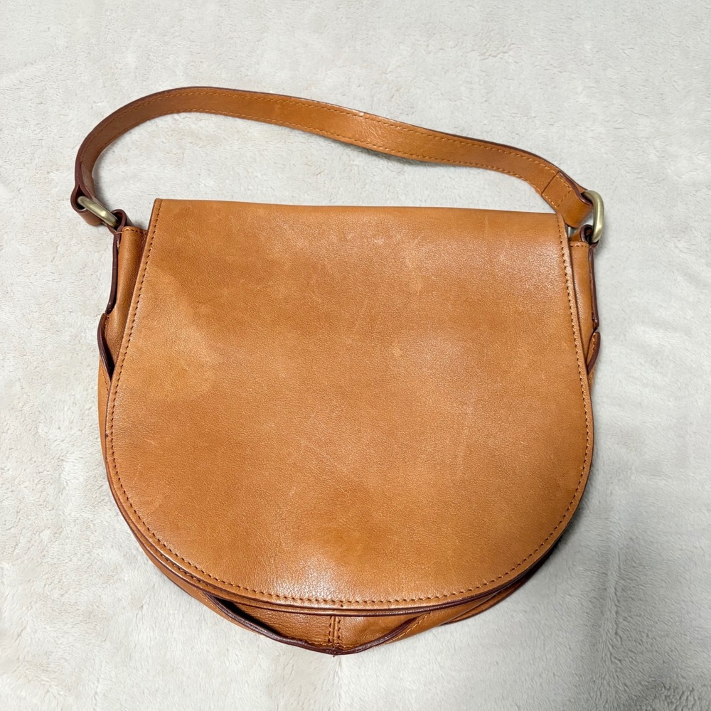 Garnet Hill Italian Leather Saddle Bag Womens Tan Small Crossbody Flap